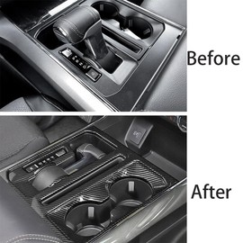 Keptrim for 2021 2022 2023 2024 2025 Ford F150 Center Console Gear Shift Panel Cup Holder Trim, ABS Carbon Fiber