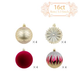 16ct 80mm/3.15" Red & Gold Christmas Ball Ornaments - Big Shatterproof Balls Ornaments for Christmas Tree, Hanging Balls Decortions for Xmas Tree Holiday Wedding Party Home Decor (Burgundy)