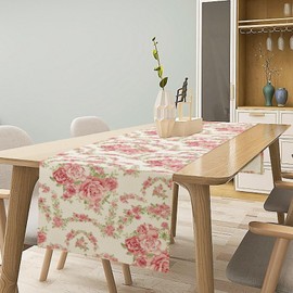 Camino de mesa de flores de acuarela, camino de mesa de primavera, flores rosadas, bufandas, decoración para jardín, boda, día festivo, cena, hogar, 13 x 120 pulgadas