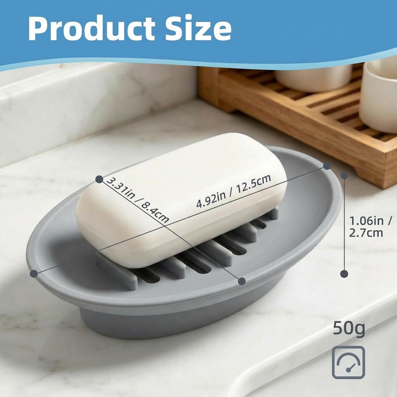 2 Pack Boat-Shaped Silicone Soap Dish with Drain, Self Draining