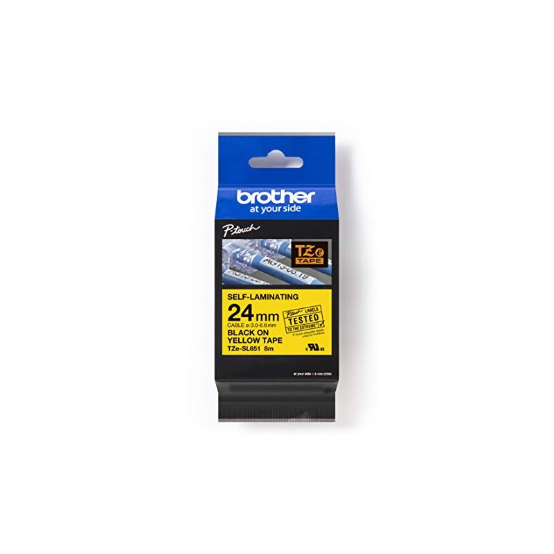 Original Brother TZe-SL651 Self Laminating Tape Black on Yellow -