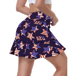 WOWENY Women's Athletic Tennis Skorts Summer Skirts for Women Running Golf Pickleball Skort Active Wear with Pockets(USA Star,S)