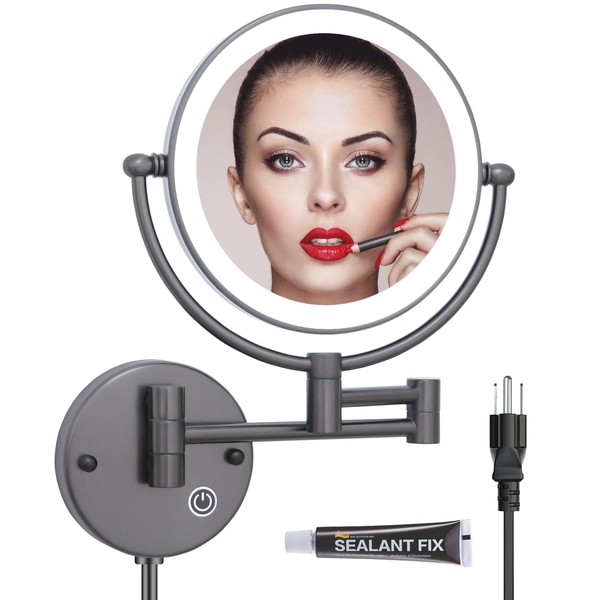 RECKODOR Wall Mount Magnifying Mirror with Light, 360° Swivel Extendable