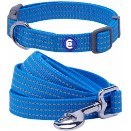 Blueberry Pet Essentials Reflective Better Basics Matching Dog Collar and Leash Set in French Blue, Adjustable Collar with 4 ft Leash for Large Dogs