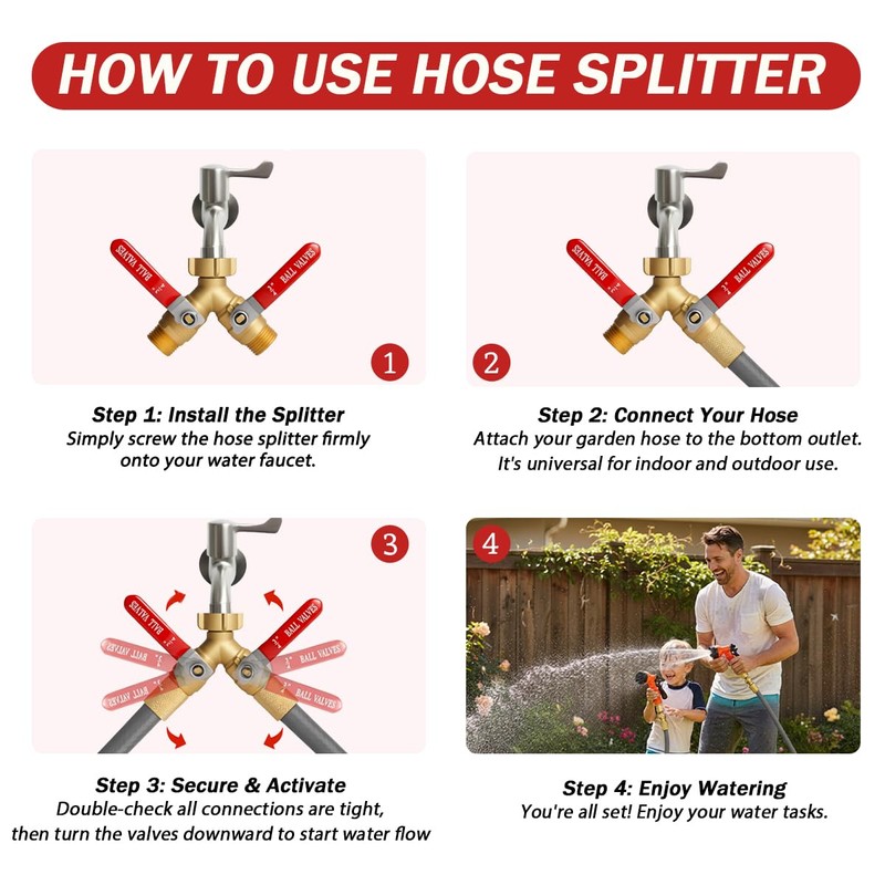 Garden Water Hose Splitter 2 Way Heavy Duty Brass Spigot