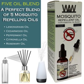 W4W Mosquito Oil - 100% Essential Oil Blend - 4 Oz - Mosquitoes, Gnats & other Flying Insects - for use with Diffusers, Sprays, Lotions, & Soaps - 4 Ounce Dropper Bottle