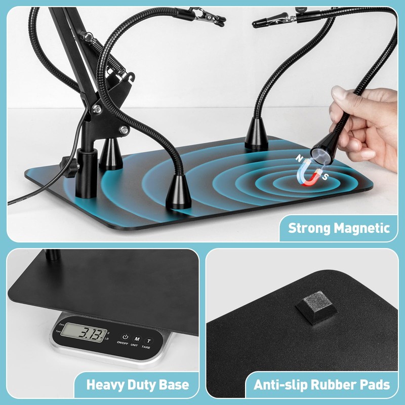 KUVRS Helping Hands Soldering Station, 10X Magnifying Glass with Light