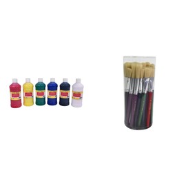 Casafoyer Washable Finger Paints and Stubby Ox Hair Paint Brushes Combo Kit for Creative Arts and Crafts Activities