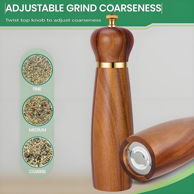 Wooden Salt and Pepper Grinder Set, 8-Inch Manual Pepper Mill