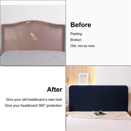 WOMACO Stretch Bed Headboard Slipcover 180 GSM Thick Fabric Solid Color Dustproof Bed Head Protector Cover for Bedroom Decor (Dark Blue, Queen)