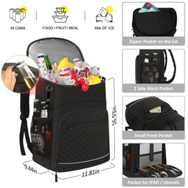 Cooler Backpack Insulated Leakproof Waterproof Backpack Cooler Bag 30 Cans, Large Capacity Lightweight Travel Camping Beach Backpack Cooler Ice Chest for Men and Women,Black, Large