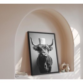 Framed Highland Cow Bathroom Wall Art Black and White Toilet Paper Highland Cow Wall Art Funny Animal Farmhouse Bathroom Decor for Restroom Toilet Home Decoration
