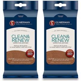 Guardsman Clean & Renew Leather Wipes - 20 Count - Removes Dirt & Grime, Great For Leather Furniture & Car Interiors - 2 Pack