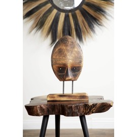 Deco 79 38978 Carved Tribal Mask Reclaimed Wood Sculpture on Acacia Wood Stand, 10.5” x 16.5”