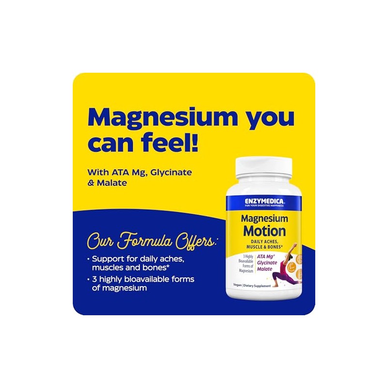 Enzymedica Magnesium Motion Mg ATA Mg Glycinate Malate 60 Tablets