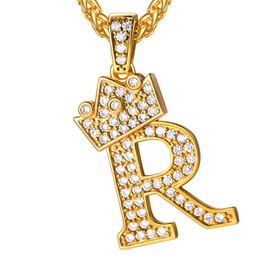 U7 Girls Necklace Initial Chunky Pendant With Gold Chain R Letter
