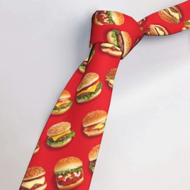 DEKIFNHG Hamburger Men's Tie Funny Red Neckties Holiday Season Party Gifts