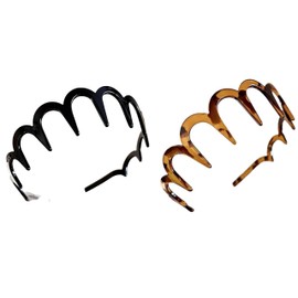 ZOONAI 2 Pcs Zig Zag Headbands for Women Men Girls, Fashion Plastic Hairbands with Teeth Non Slip Sharks Tooth Hair Comb Headbands Hair Hoop Accessories (Black Amber, One Size)