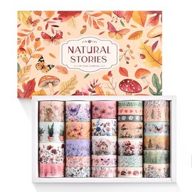 PAGEMORE 27 Rolls Vintage Washi Tape Set, Floral Butterfly Forest Mushroom Botanical Flower Writable Decorative Tapes for Scrapbooking, Junk Journal Supplies, Bullet Journaling 9.84ft Long/Roll