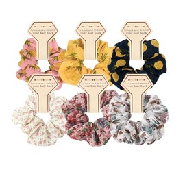 6 Pcs Hair Scrunchies, Hair Elastics Bands Floral Hair Scrunchie, Elastic Rubber Bands Chiffon Hair Scrunchies for Thick Curly Hair Flower Hair Ties Hair for Women Girls (Style 5)