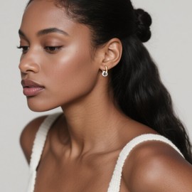 18K Gold & Sterling Silver Hoop Earrings for Women, Detachable Stackable Jewelry Set with 3 Interchangeable Silver Rings