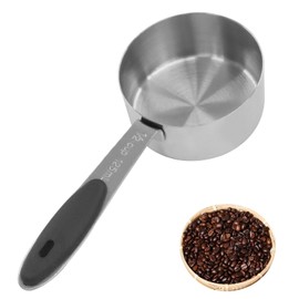 Waziaqoc 1/2 Cup Coffee Measuring Cup, 125ml Stainless Steel Measuring Scoop, 4.2 oz Dog Cat Food Scoop with Black Comfortable Handle for Cooking, Pets, Coffee