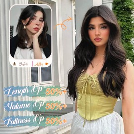 Flyroseing Deep Brown Hair Extensions, 18 Inch Body Wavy Halos Hair Extension, Synthetic Fiber Halos Extensions Hair Extensions Clip In Hairpiece with Transparent Wire Adjustable Size 2 Secure Clips