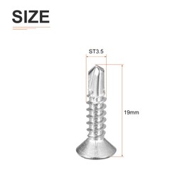 DTGN 50Pcs ST3.5x19mm Self Drilling Screws, 410 Stainless Steel Flat Head Phillips Sheet Metal Screw - Good for Wood to Metal, Furniture - Silver