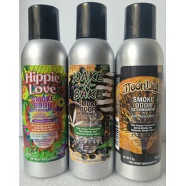 Smoke Odor Exterminator 198 gm/ 7 oz Large Spray Hippie Love Set of Three Cans. Assortment (3) Includes Hippie Love, Wake N Bake and Moonlight.