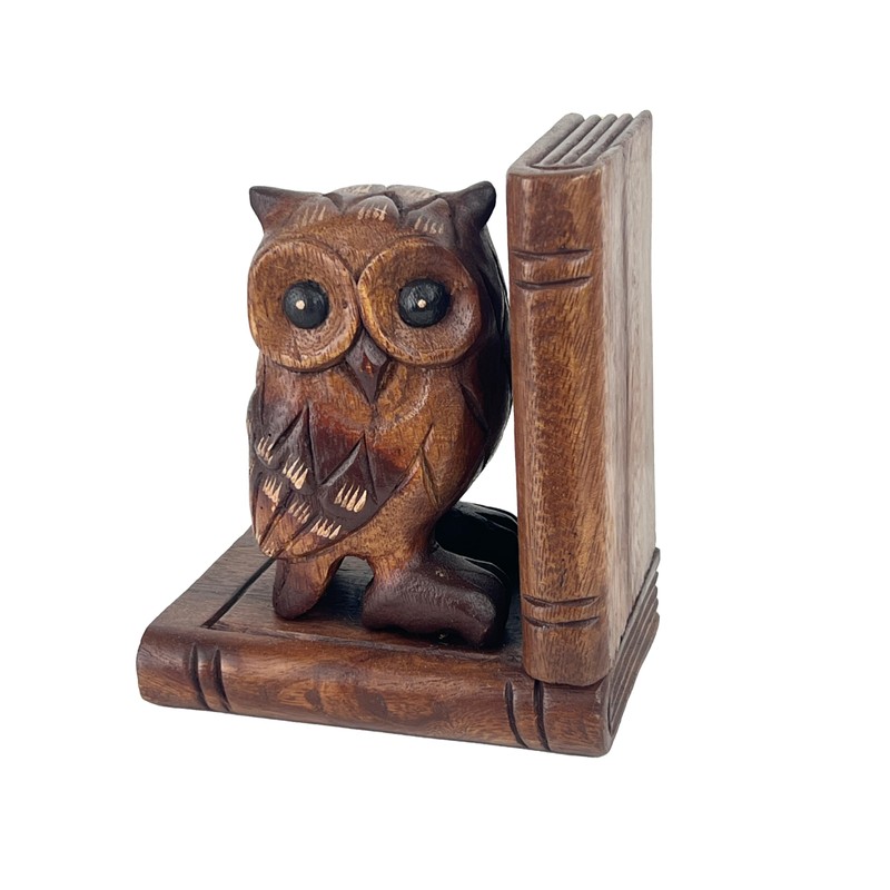 Handcrafted Wooden Owl Bookends, Decorative Book Holders, 17 cm Height,