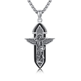 YueYuan St Michael Necklace 925 Sterling Silver Saint Michael Pendant Archangel Michael Necklace Black Healing Crystal Necklace Catholic Jewelry Gift for Men Women