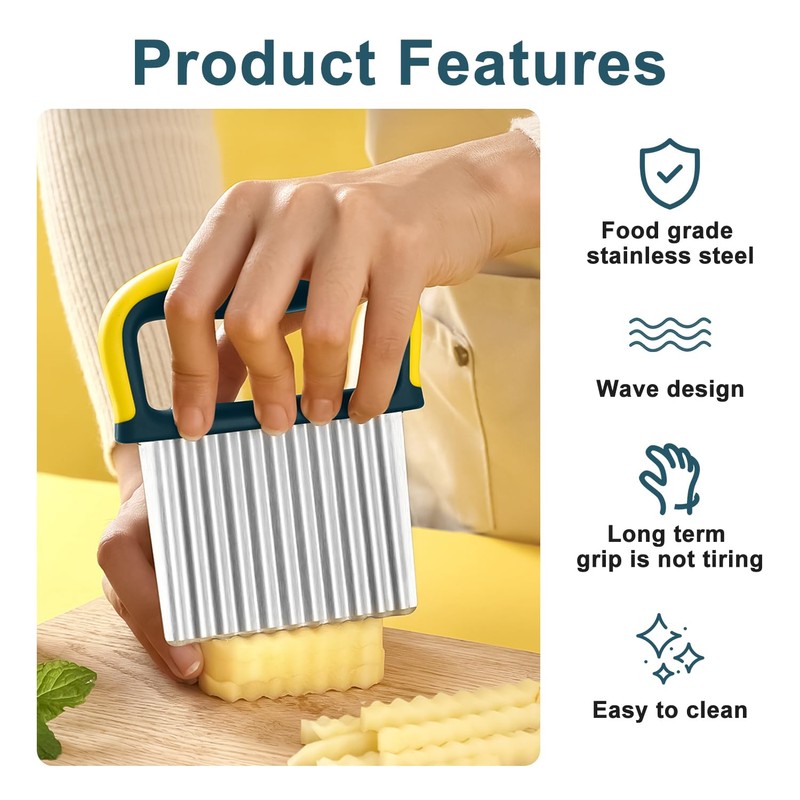 Crinkle Cutter，Stainless Steel Wave Cutter Vegetable Chip Cutter Crinkle Fry