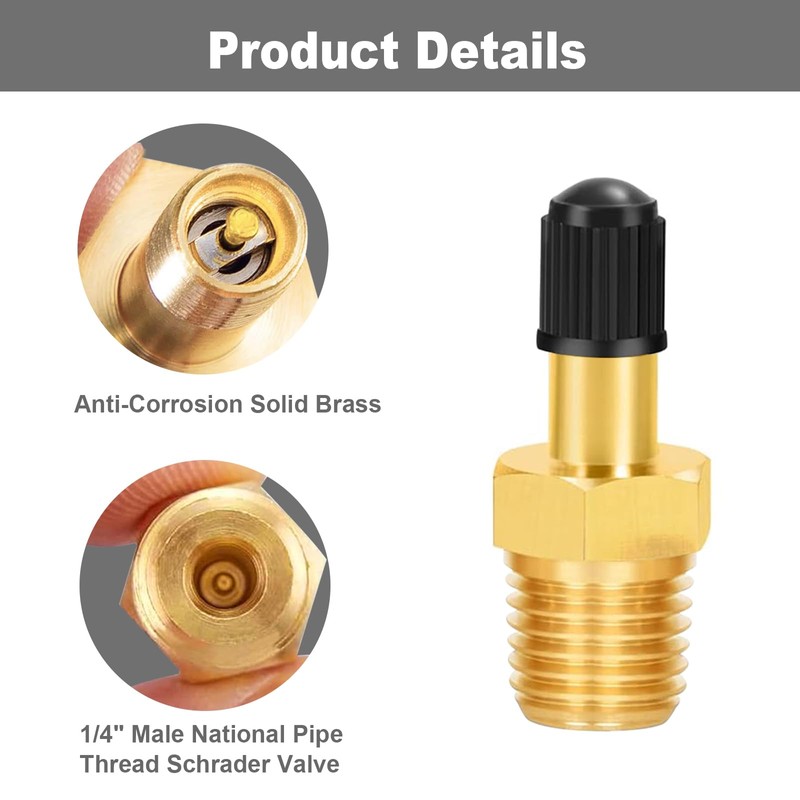 GODESON 1/4" NPT Tank Valve, Anti-Corrosion Brass Schrader Valve with