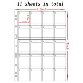 220 Pockets Coin Binder Collection Supplies Pages, Standard 9 Hole Coin Collecting Pocket Page for Coin Stamp Badge Collection (20 Pocket -11 Sheets)