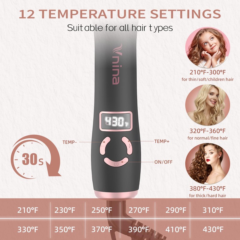 Vnina Rotating Curling Iron 1 Inch, Automatic Curling Wand with