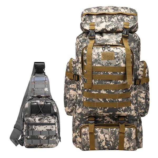JUMAHE 80L 2Pcs Hiking Backpack for Men with Sling Tactical