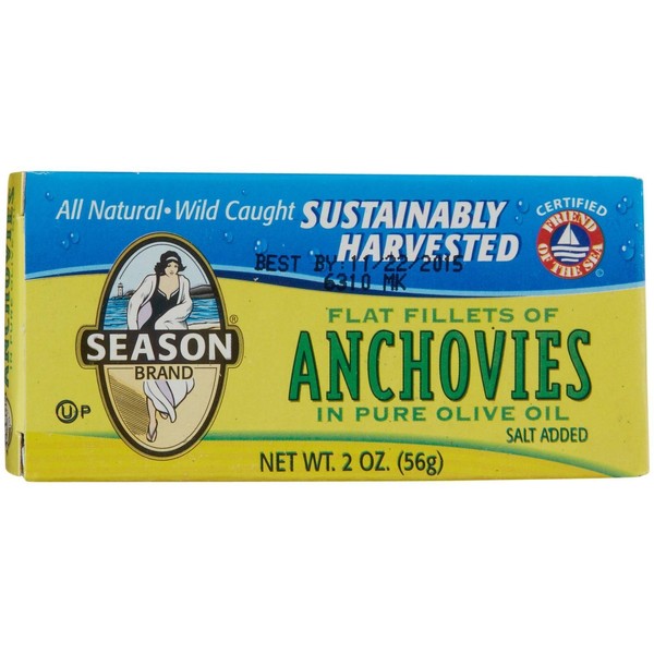 Season Flat Anchovies in Pure Olive Oil-2 oz, 6 ct
