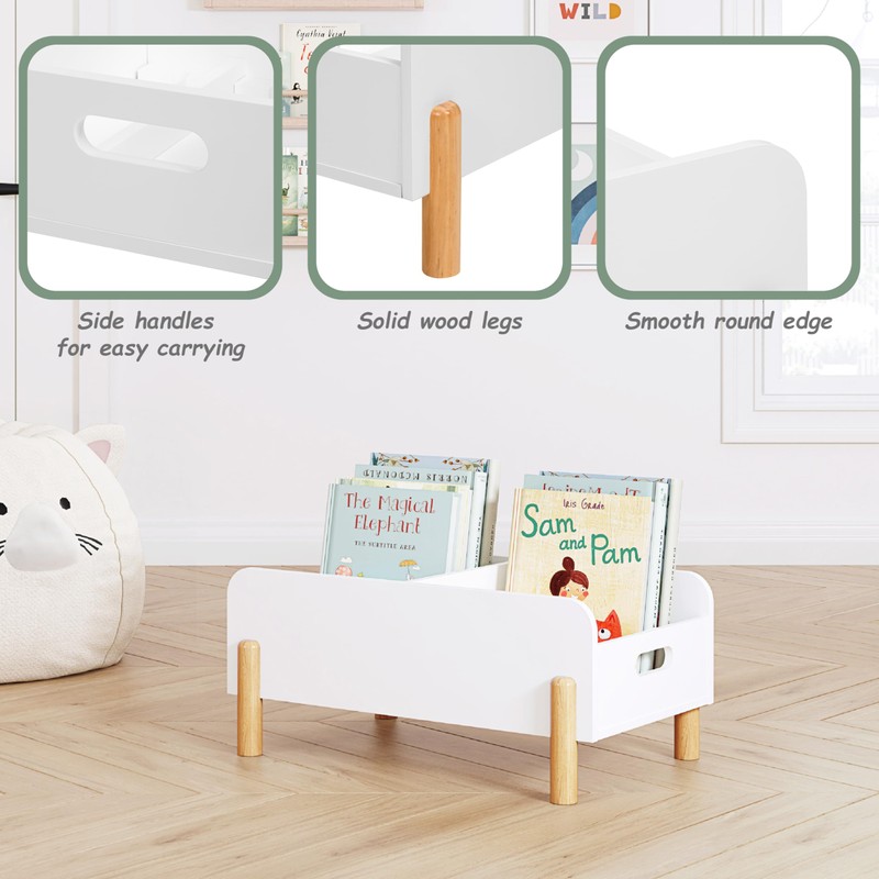 UTEX Montessori Bookshelf for Toddlers, Wooden Book Caddy with Adjustable