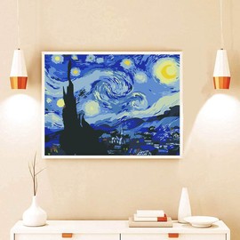 4 Pack Paint by Numbers Kit for Adults Beginner with Frame,Paint by Number with Wooden Easel DIY Van Gogh Starry Night Adult Paint by Number Kits for Home Decor 7.8x11.8inch