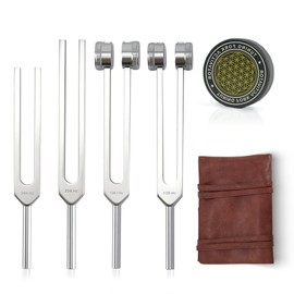 Diapasones Para Sanación: Incluye 128 Hz, 136 Hz, 256 Hz, 384 Hz Y Activador. Portátil En Estuche De Cuero. Instrumentos De Sanación Sonora De Grado M