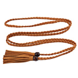 NUREINSS Women Tassel Braided Thin Waist Belt, brown