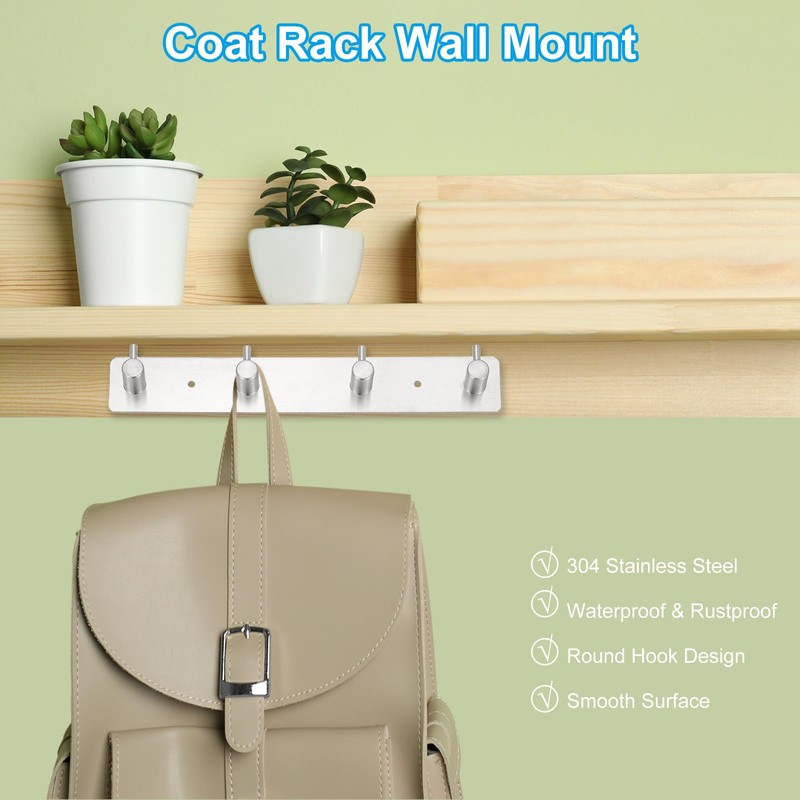 PATIKIL Wall Mounted Coat Rack 10" 304 Stainless Steel Beveled