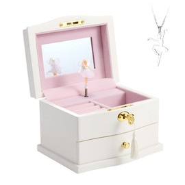 Lihou PapaQ Ballerina Musical Jewelry Box with Mirror Lock for Girls Wooden Jewelry Storage Music Chest Perfect Gifts for Kids,Great gifts for Christmas and all Holidays (White-L)