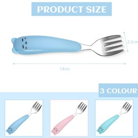 JEYORZY 3 Pcs Baby Besteckset| Kinderbesteck ab 1 jahr| Silikon KinderBesteck Edelstahl, Kinder Besteck, Kinder Gabeln Selbsternährend Baby Kleinkinder Gabel hält Anti-Choke-Design