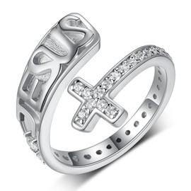 SCZKLAQ Religious Jesus Ring 925 Sterling Silver Jesus Cross Ring Adjustable Cross Wrap Ring Christian Jewelry for Men Women