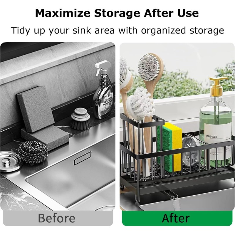 QUMOX Sink Caddy Organizer with 360° Rotatable Spout – Adjustable