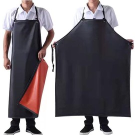 Lchkrep Men's Waterproof Apron Black, Lightweight Vinyl Aprons Rubber Apron for Dishwashing, Butcher, Dog Grooming, Fish Cleaning Industrial Apron,43"x29" Heavy Duty Apron (Black-2pack)