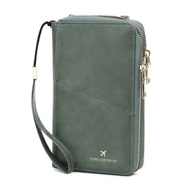 Gosyfeti RFID Passport Wallet for Women, Large Capacity Passport Holder Travel with Adjustable Strap, Your Ideal Family Carrying Wallet (Green)