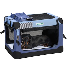 Gardner Pet Soft Collapsible Dog Crate - 26 Inch Portable Travel Dog Crate for Puppy/Small Dogs Indoor & Outdoor, 3-Door Pet Crate with Durable Mesh Windows & Storage Bag, Blue