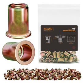 HANGLIFE Rivet Nut, M6 Metric Rivnut - Flat Head Nutserts, Zinc Plated Carbon Steel Knurled Body Threaded Insert Nuts, 100 Pieces